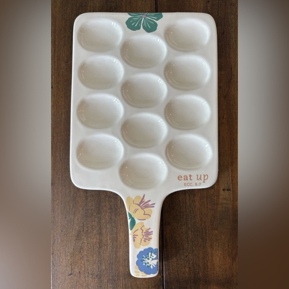 White Ceramic Egg Tray with Text